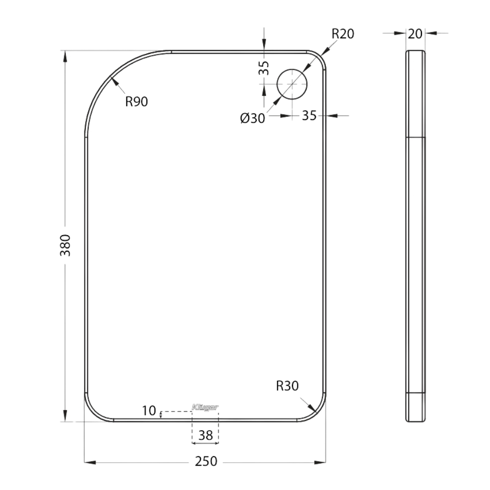 Bản vẽ kỹ thuật thớt gỗ tre Kluger KCB-K500