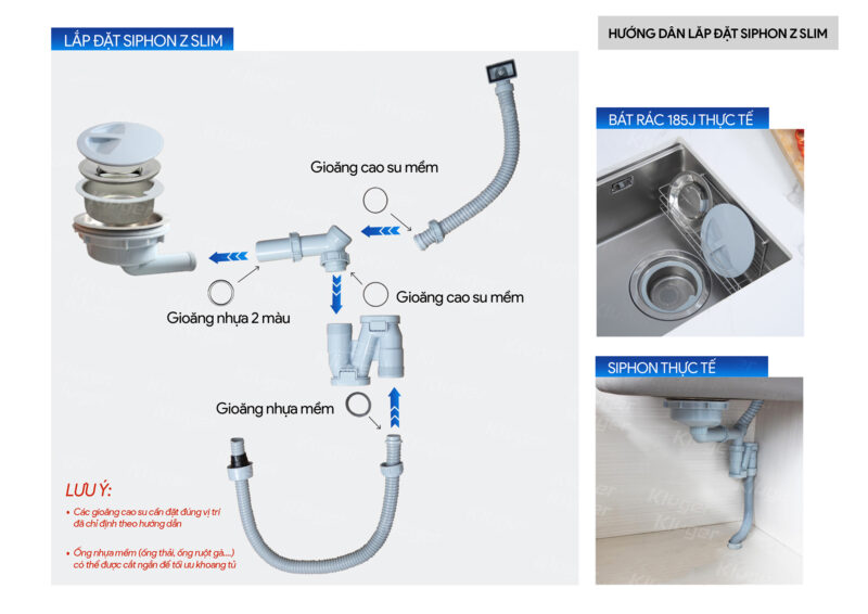 Siphon chậu rửa bát 1 hộc KLUGER Z-SLIM