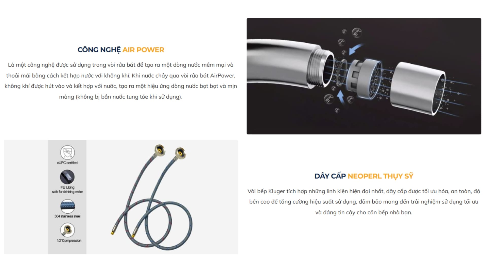 Vòi chậu bếp nóng lạnh dây rút RENE KLUGER KLF0008SS / KLF0008SC