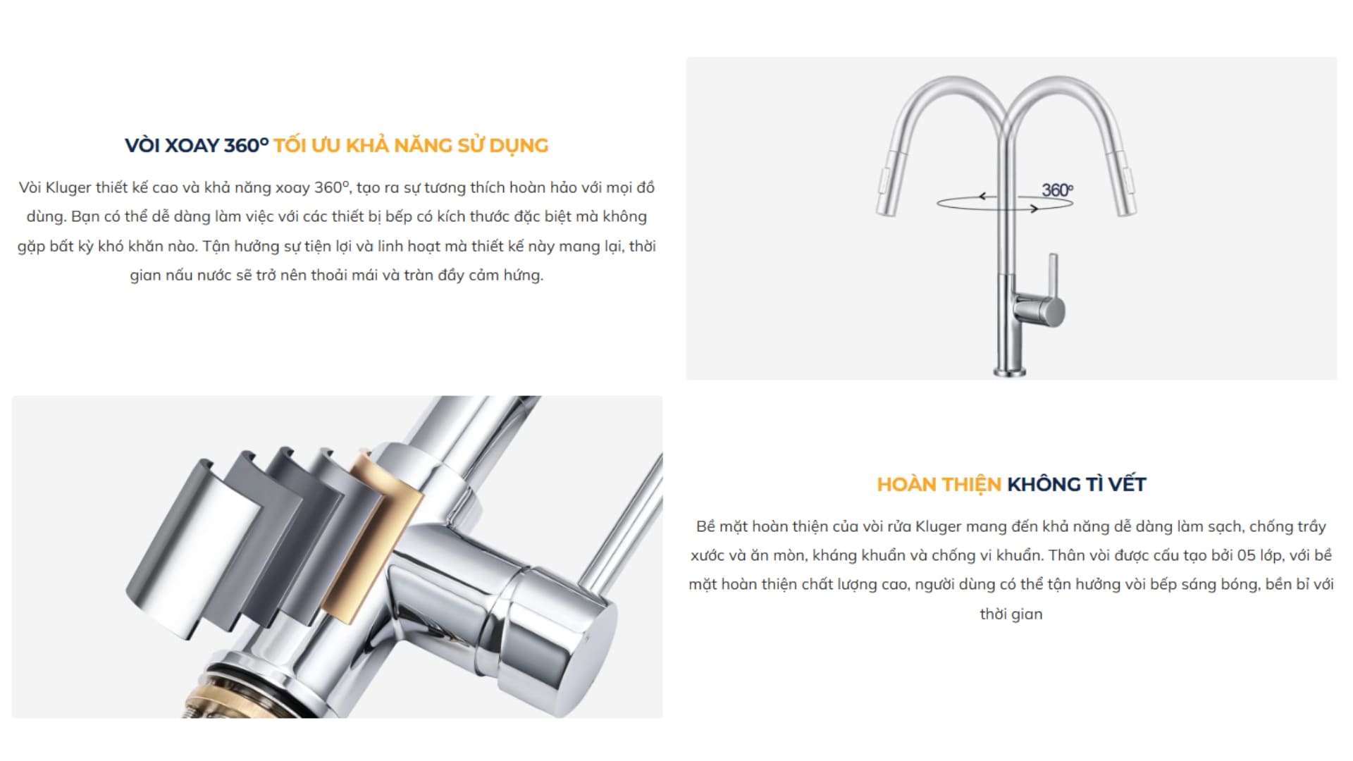 Vòi chậu bếp nóng lạnh dây rút SMOOTH KLUGER KLF0020S