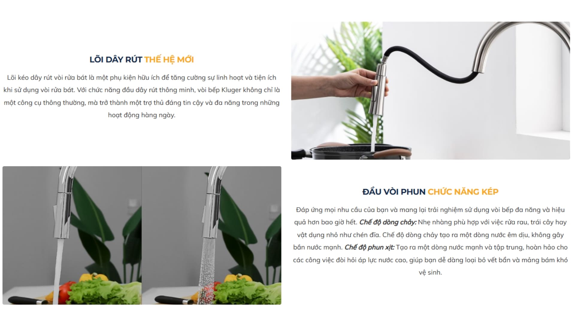 Vòi chậu bếp nóng lạnh dây rút SMOOTH KLUGER KLF0020S