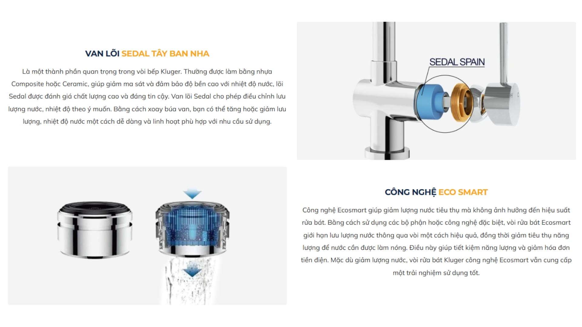 Vòi chậu bếp nóng lạnh dây rút SMOOTH KLUGER KLF0020S