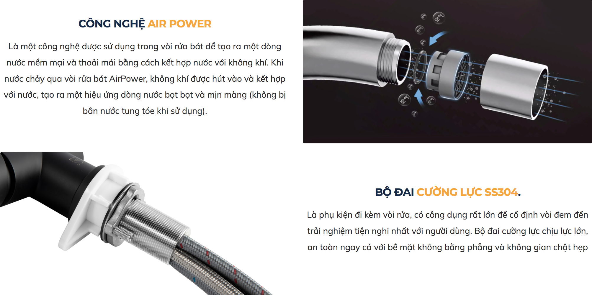 Vòi chậu bếp nóng lạnh dây rút AMBER KLUGER KLF0001C / KLF0001B / KLF0001S