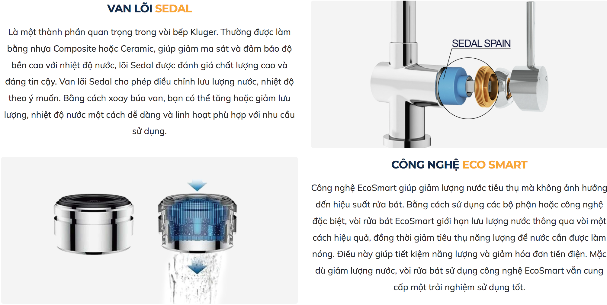 Vòi chậu bếp nóng lạnh dây rút AMBER KLUGER KLF0001C / KLF0001B / KLF0001S