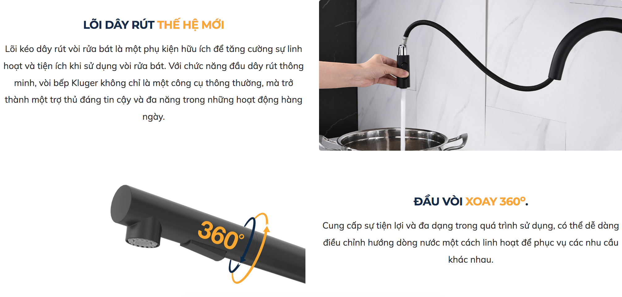 Vòi chậu bếp nóng lạnh dây rút AMBER KLUGER KLF0001C / KLF0001B / KLF0001S