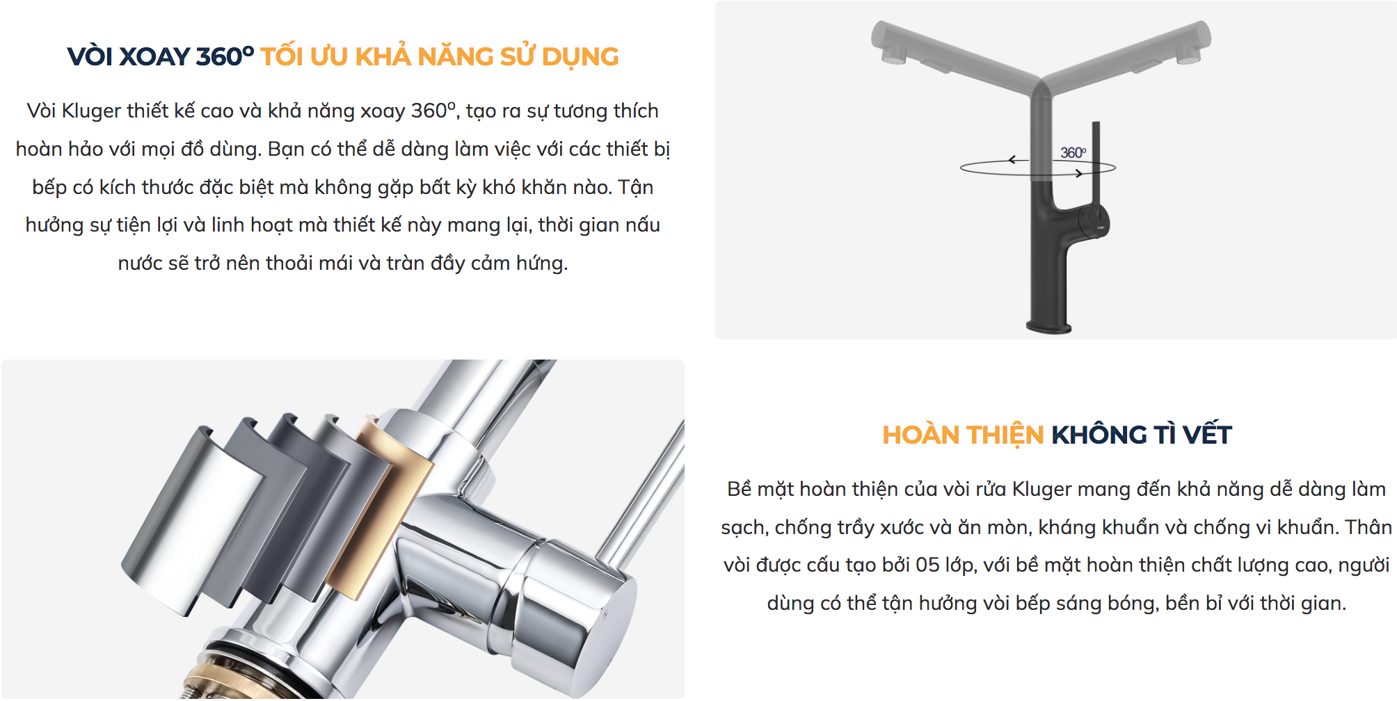 Vòi chậu bếp nóng lạnh dây rút AMBER KLUGER KLF0001C / KLF0001B / KLF0001S