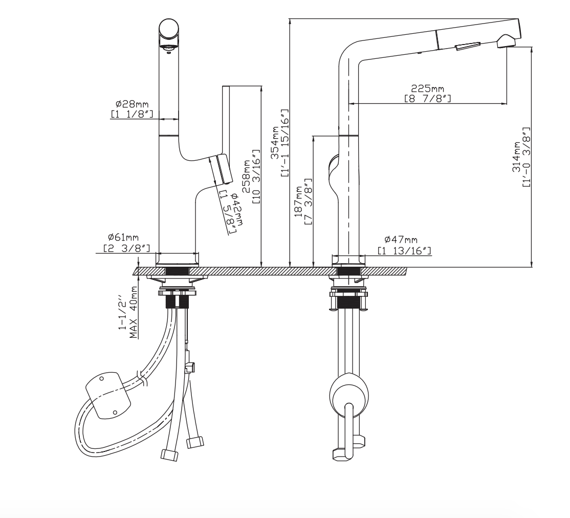 Vòi chậu bếp nóng lạnh dây rút AMBER KLUGER KLF0001C / KLF0001B / KLF0001S