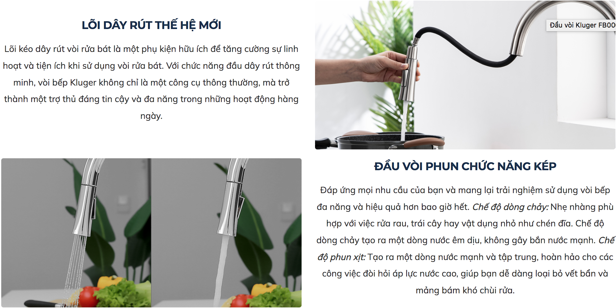 Vòi chậu bếp nóng lạnh dây rút HARMONY KLUGER KLF0002C (KLF0002B)