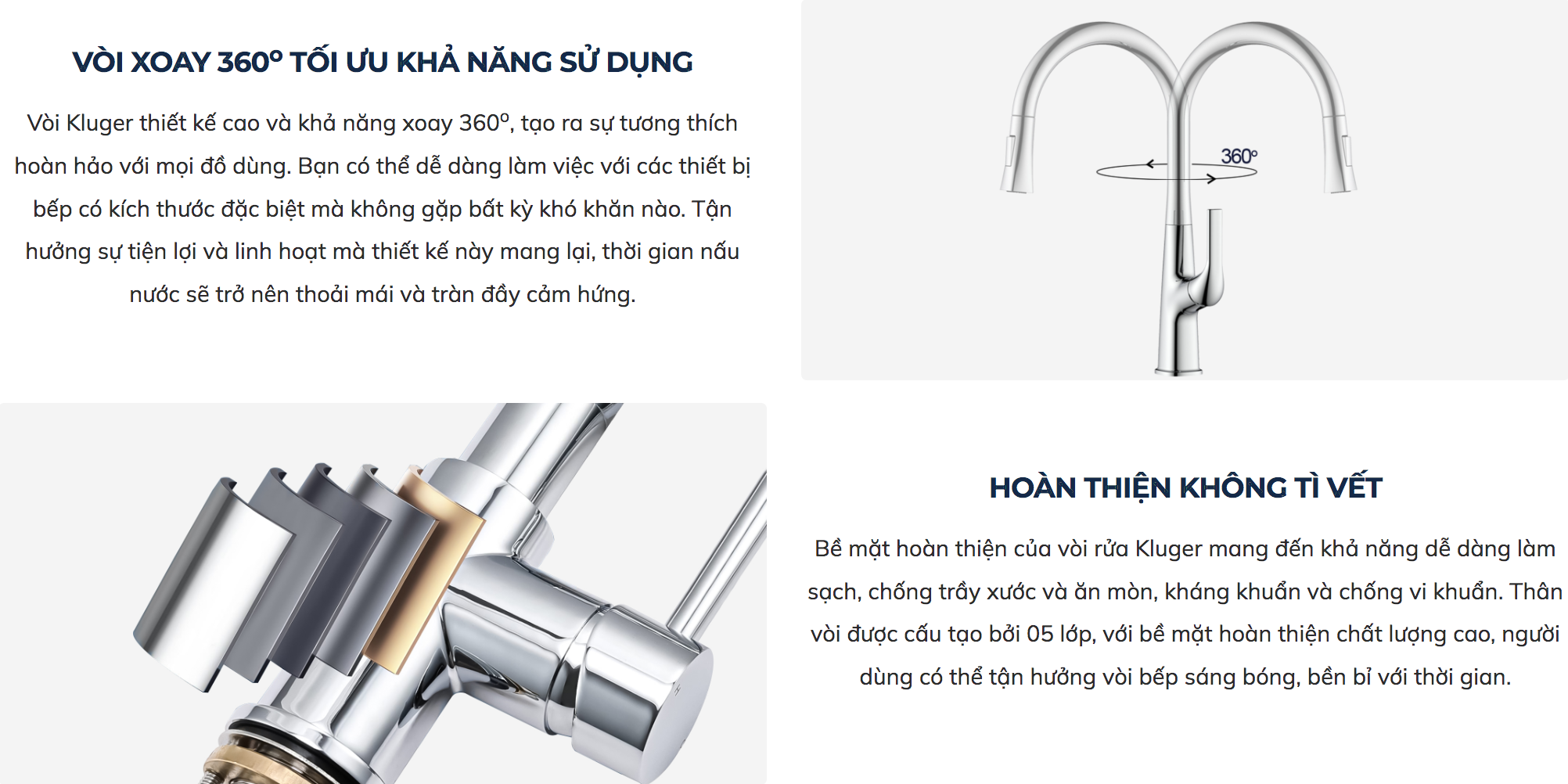 Vòi chậu bếp nóng lạnh dây rút HARMONY KLUGER KLF0002C (KLF0002B)