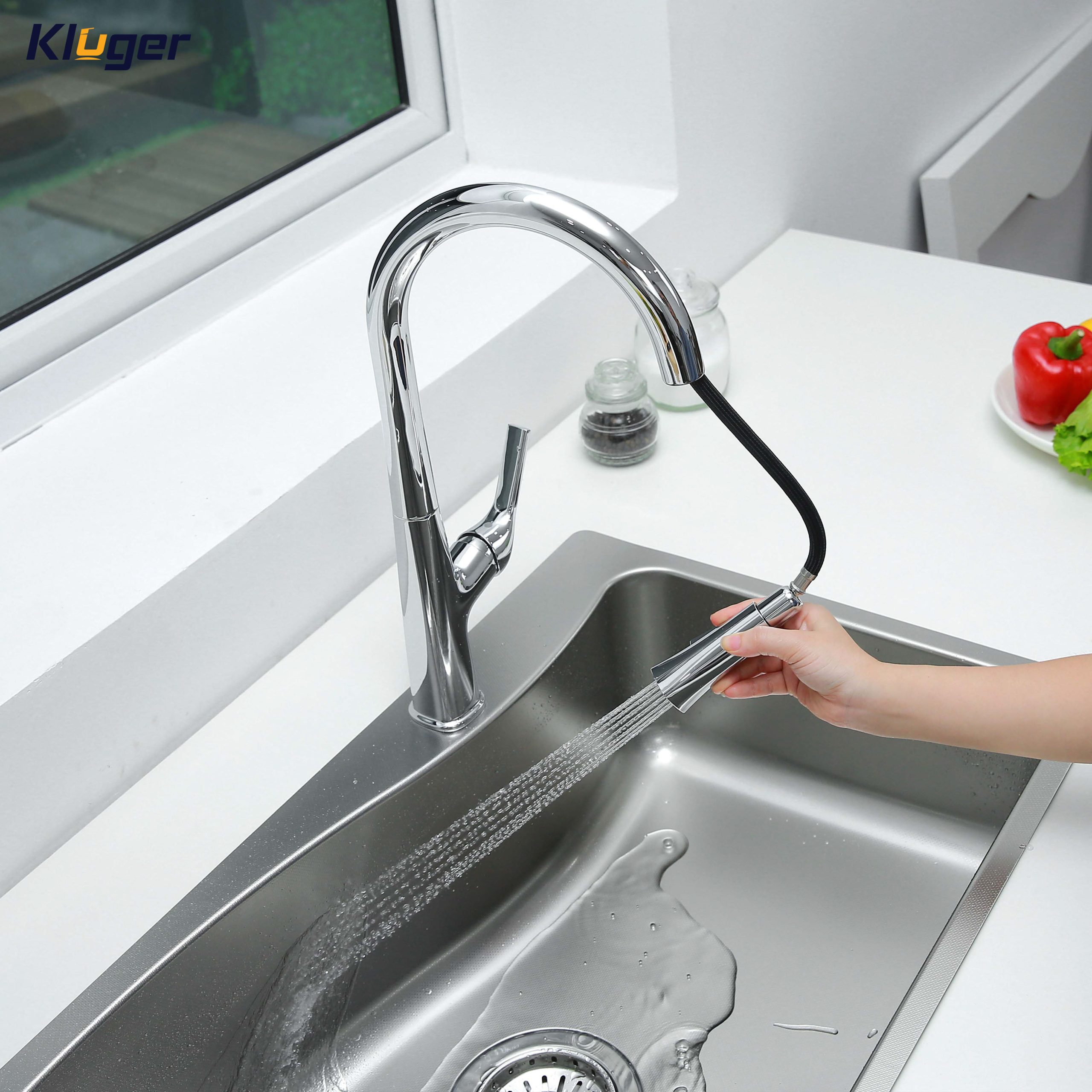 Vòi chậu bếp nóng lạnh dây rút HARMONY KLUGER KLF0002C (KLF0002B)