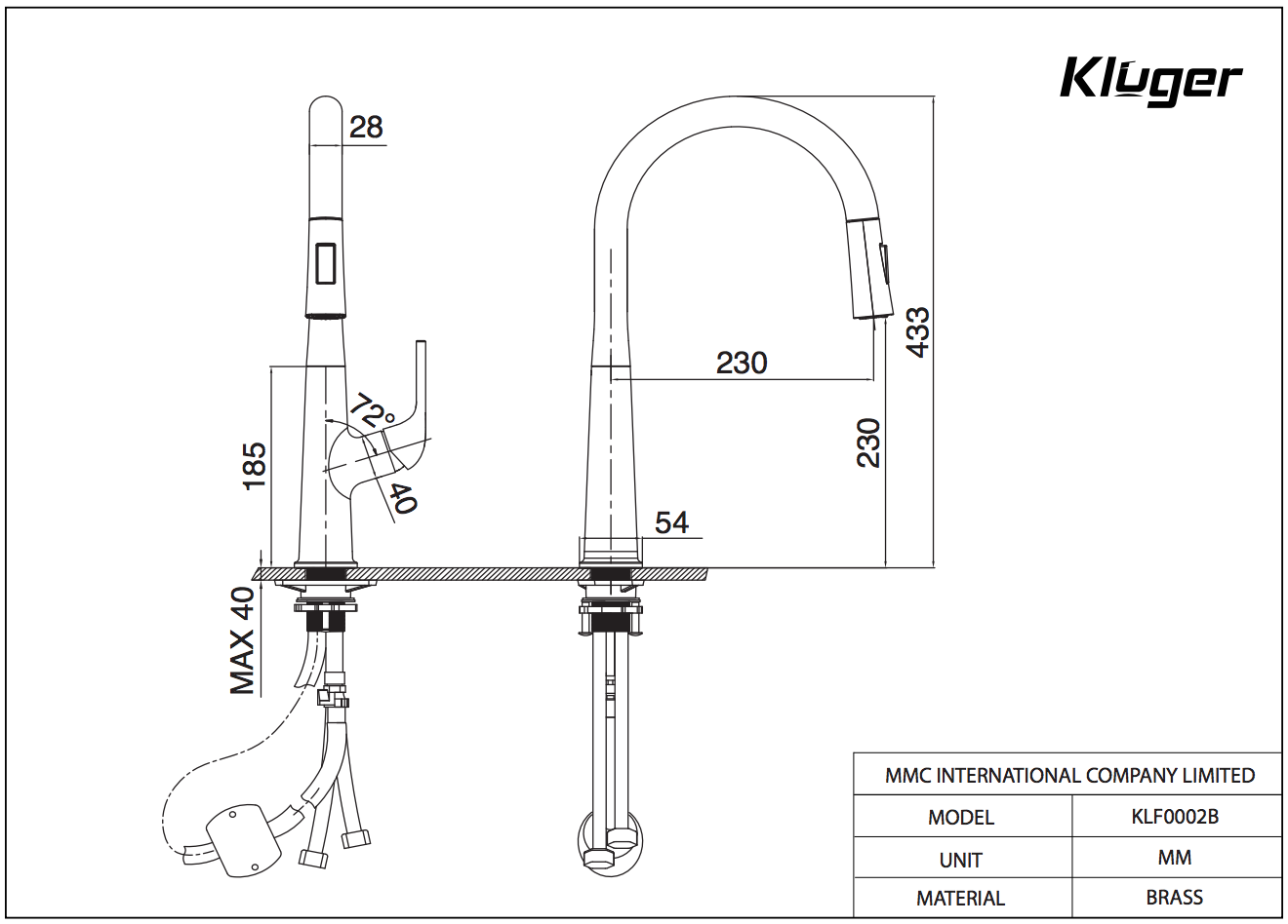 Vòi chậu bếp nóng lạnh dây rút HARMONY KLUGER KLF0002C (KLF0002B)