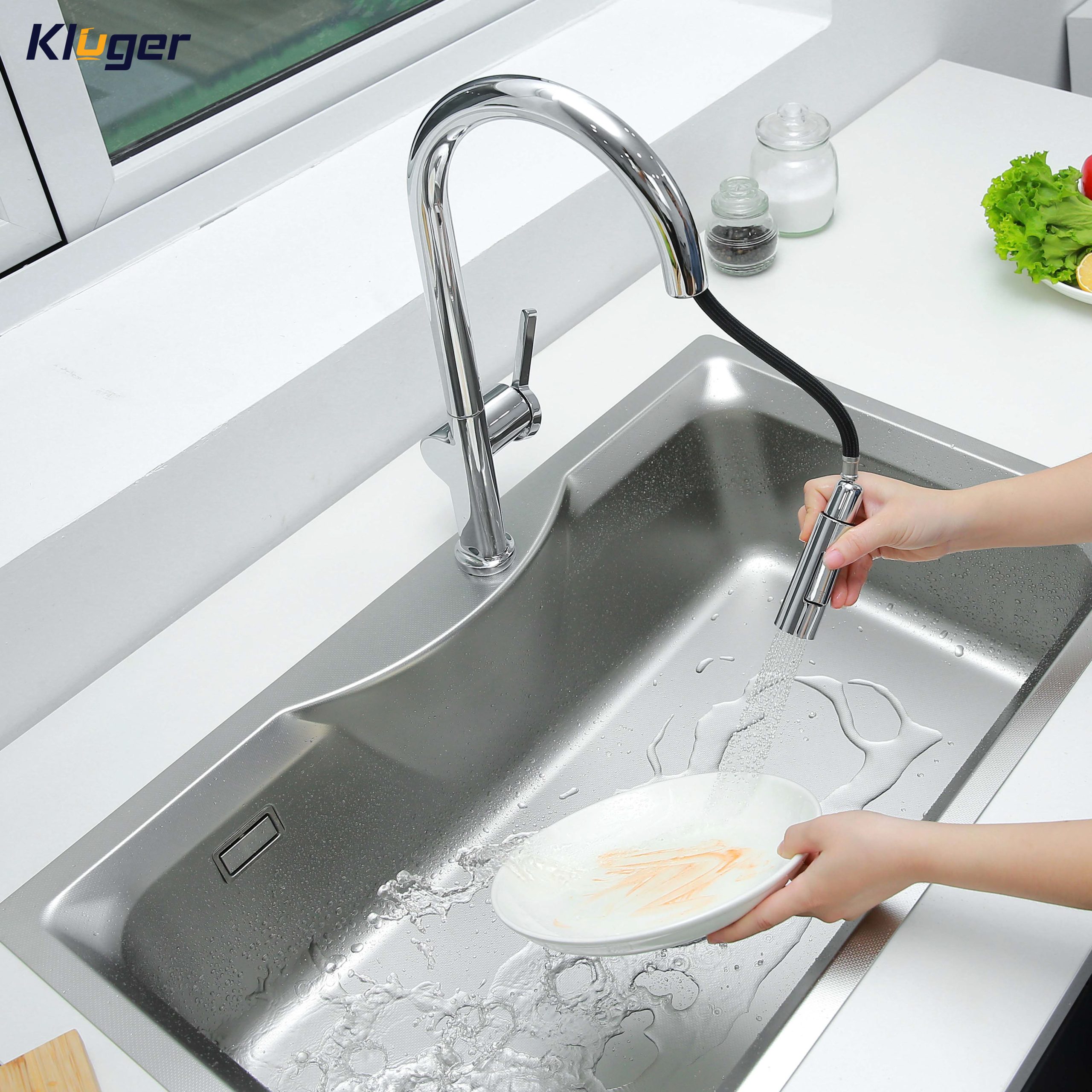 Vòi chậu bếp nóng lạnh dây rút VINCENT KLUGER KLF0003C