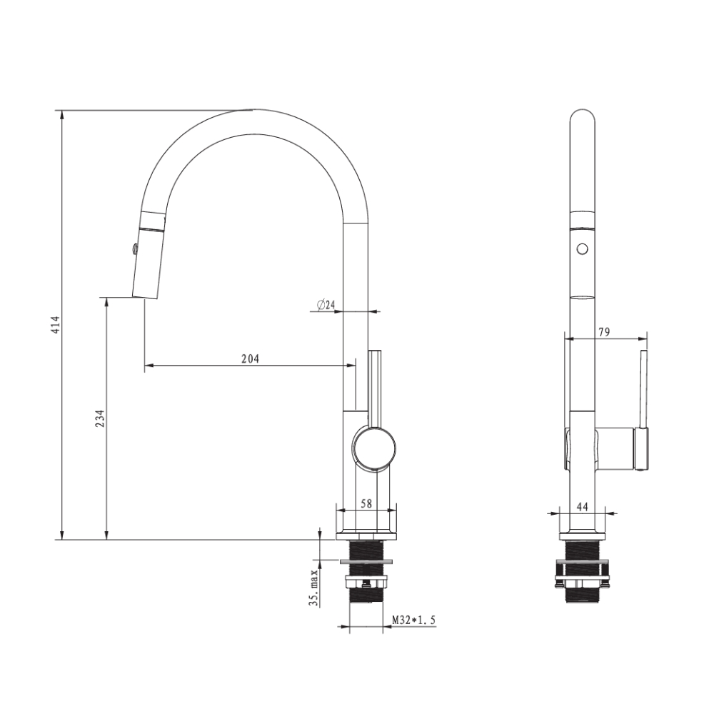 Vòi chậu bếp nóng lạnh dây rút VINCENT KLUGER KLF0003SC
