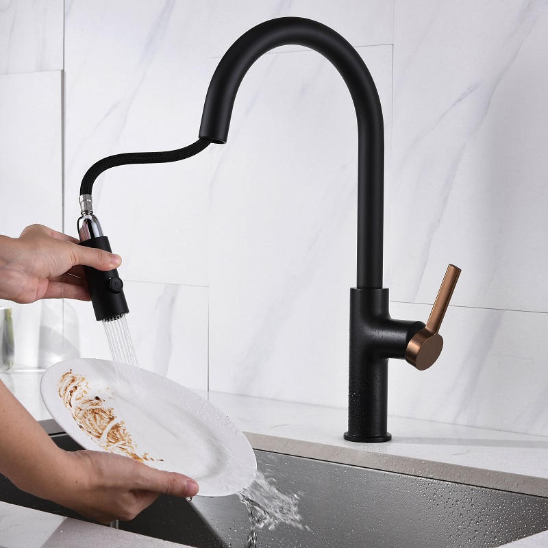 Vòi chậu bếp nóng lạnh dây rút PLUTO KLUGER KLF0005C (KLF0005B)