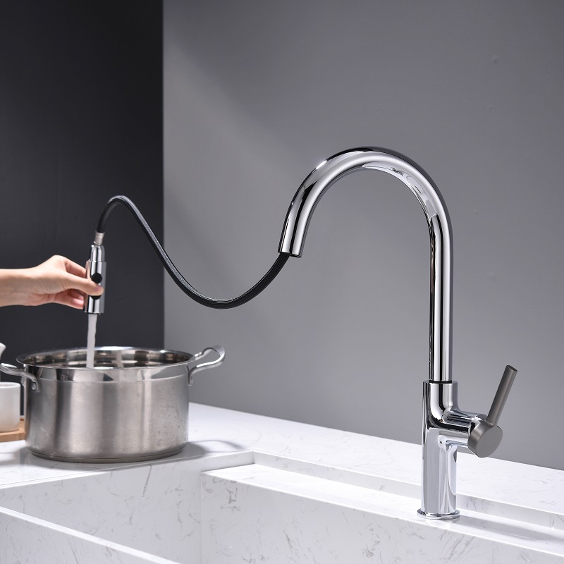 Vòi chậu bếp nóng lạnh dây rút PLUTO KLUGER KLF0005C (KLF0005B)