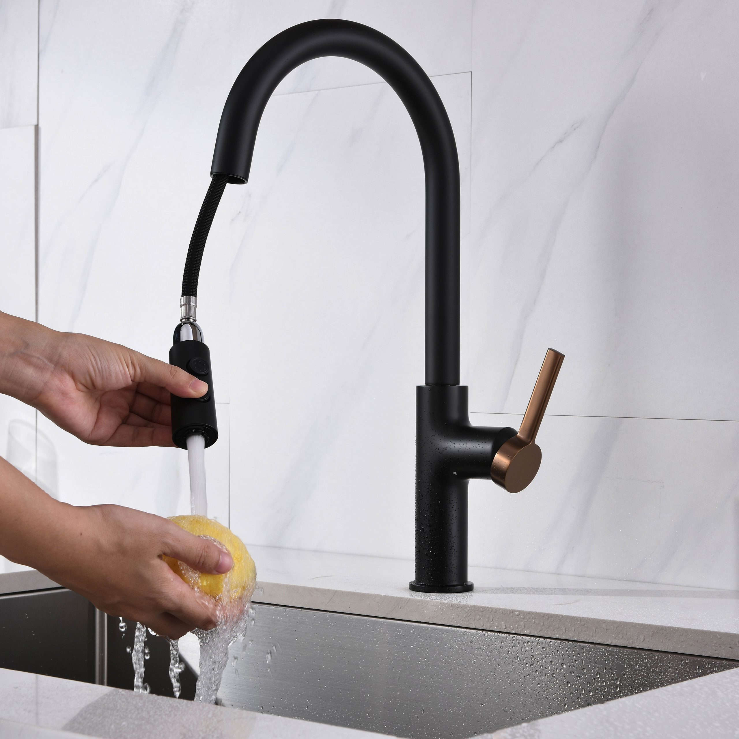 Vòi chậu bếp nóng lạnh dây rút PLUTO KLUGER KLF0005C (KLF0005B)