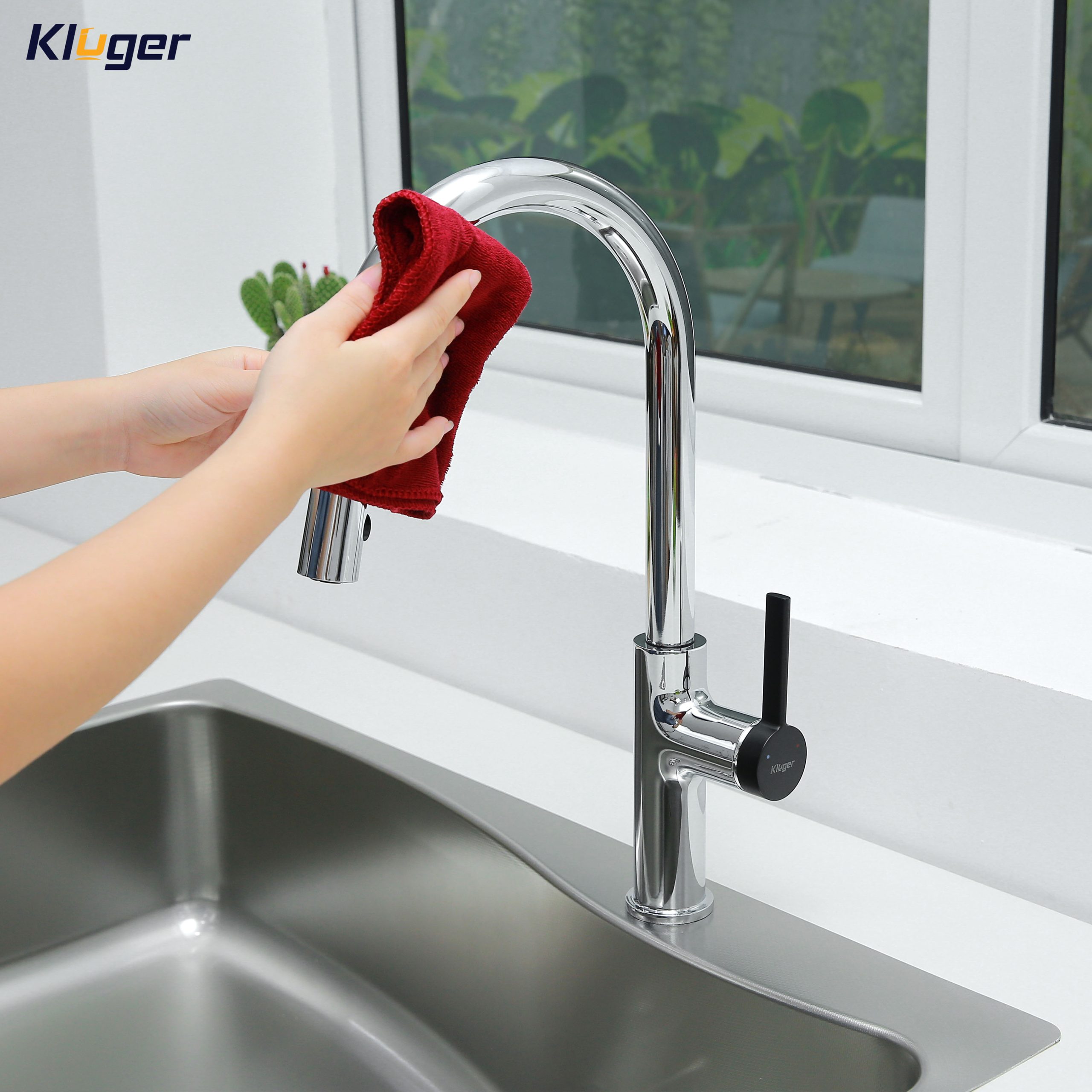 Vòi chậu bếp nóng lạnh dây rút PLUTO KLUGER KLF0005C (KLF0005B)
