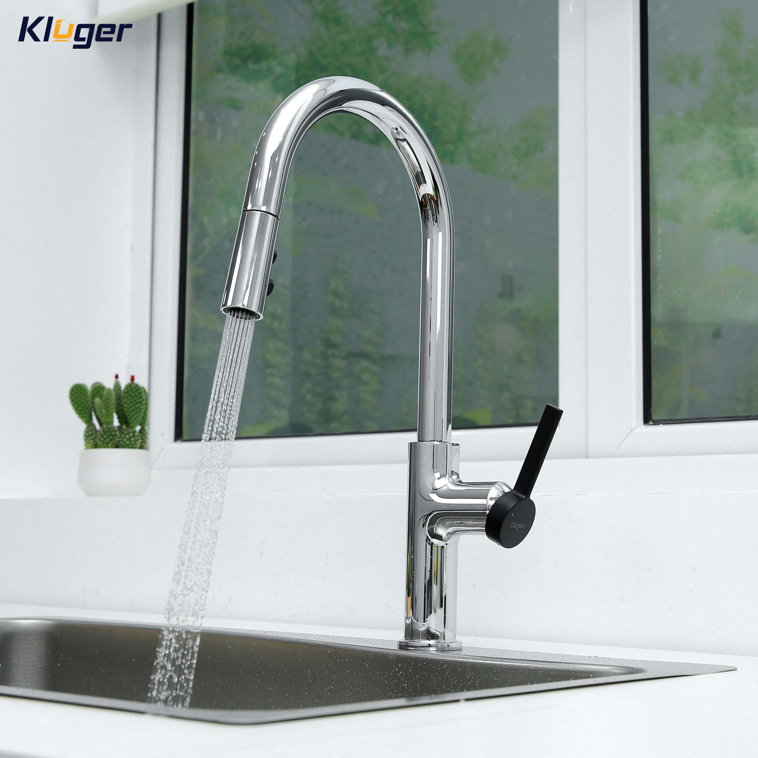 Vòi chậu bếp nóng lạnh dây rút PLUTO KLUGER KLF0005C (KLF0005B)