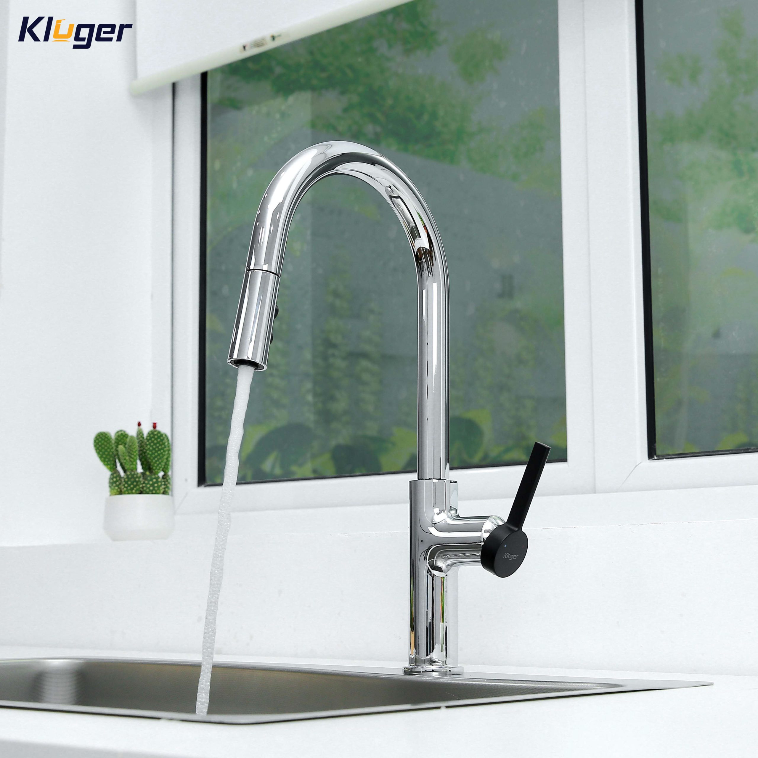 Vòi chậu bếp nóng lạnh dây rút PLUTO KLUGER KLF0005C (KLF0005B)