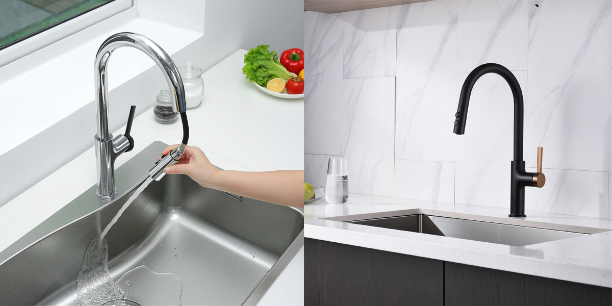 Vòi chậu bếp nóng lạnh dây rút PLUTO KLUGER KLF0005C (KLF0005B)