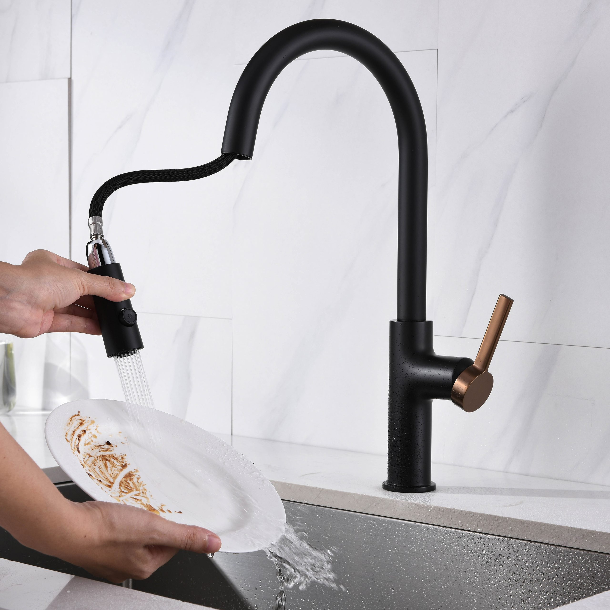 Vòi chậu bếp nóng lạnh dây rút PLUTO KLUGER KLF0005C (KLF0005B)