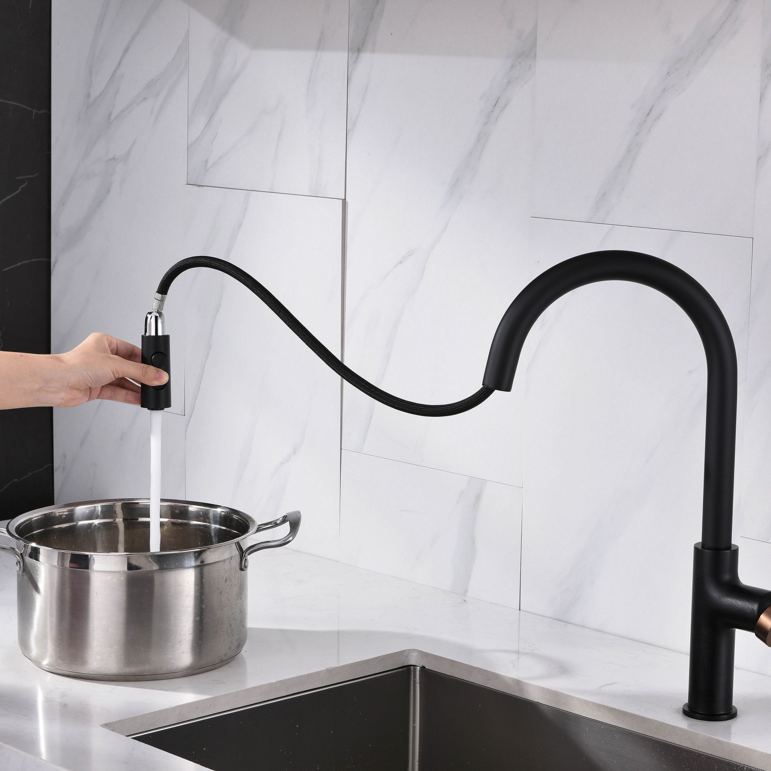 Vòi chậu bếp nóng lạnh dây rút PLUTO KLUGER KLF0005C (KLF0005B)