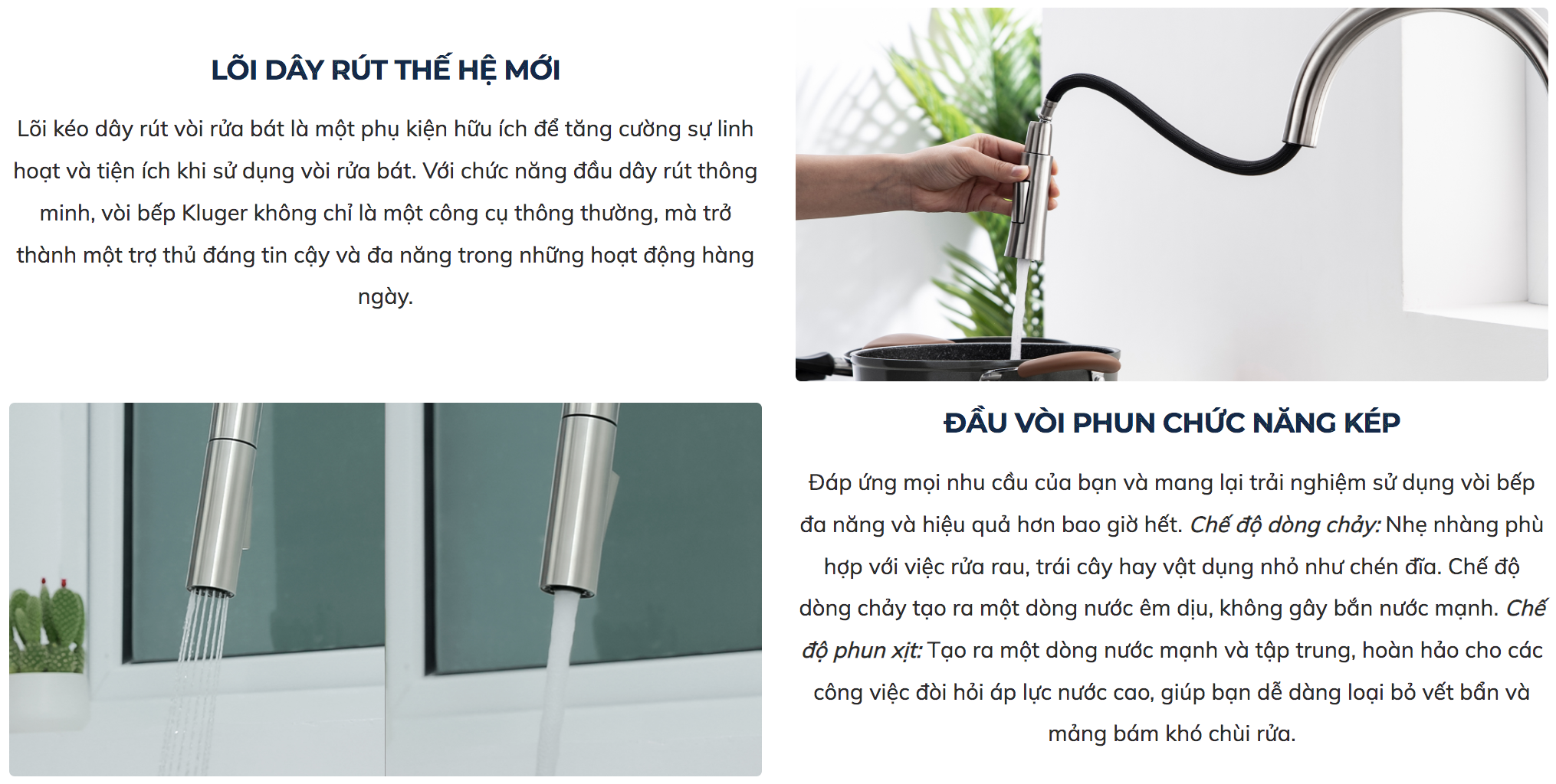 Vòi chậu bếp nóng lạnh dây rút RENE KLUGER KLF0008S (KLF0008B)