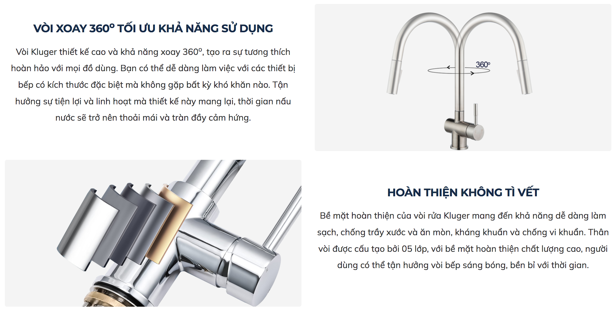 Vòi chậu bếp nóng lạnh dây rút RENE KLUGER KLF0008S (KLF0008B)