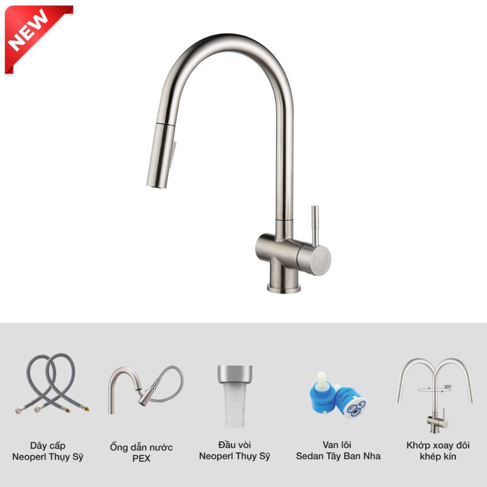 Vòi chậu bếp nóng lạnh dây rút RENE KLUGER KLF0008SS / KLF0008SC