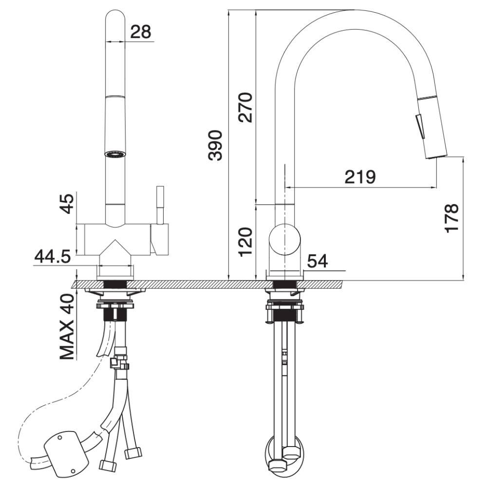 Vòi chậu bếp nóng lạnh dây rút RENE KLUGER KLF0008SS / KLF0008SC
