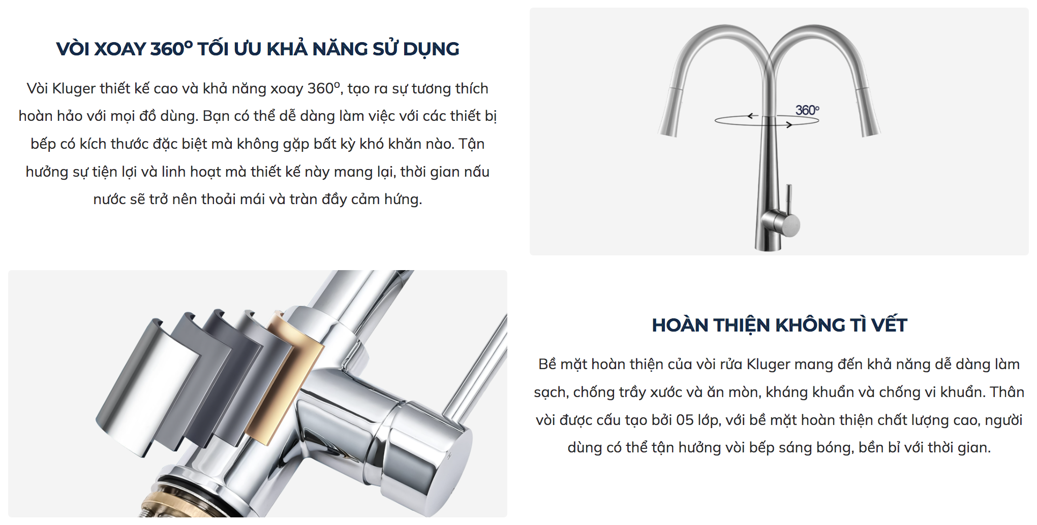 Vòi chậu bếp nóng lạnh dây rút MOZA KLUGER KLF0009C (KLF0009S)