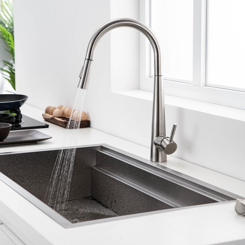 Vòi chậu bếp nóng lạnh dây rút MOZA KLUGER KLF0009C (KLF0009S)