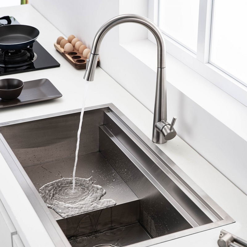 Vòi chậu bếp nóng lạnh dây rút MOZA KLUGER KLF0009C (KLF0009S)