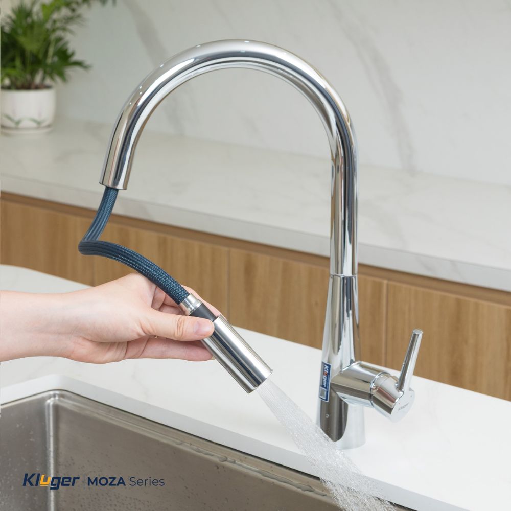 Vòi chậu bếp nóng lạnh dây rút MOZA Kluger KLF0009SC