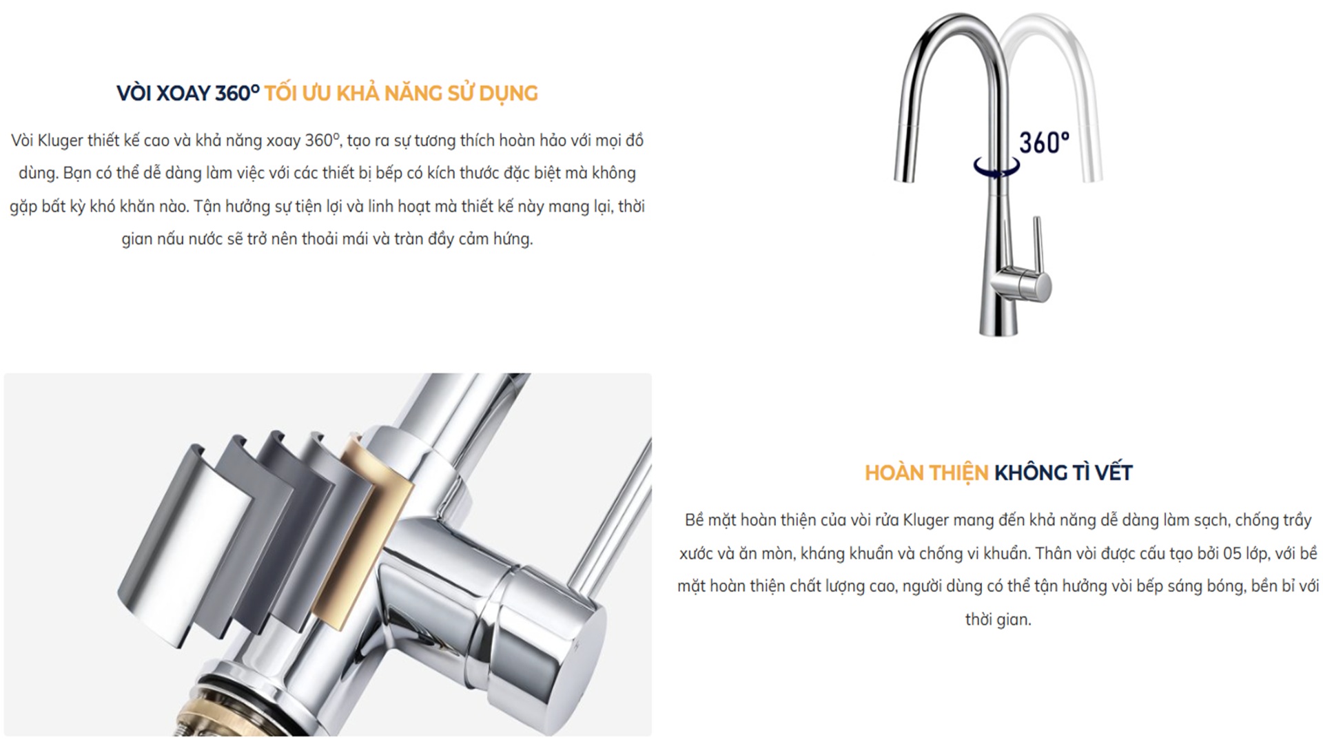 Vòi chậu bếp nóng lạnh dây rút MOZA Kluger KLF0009SC