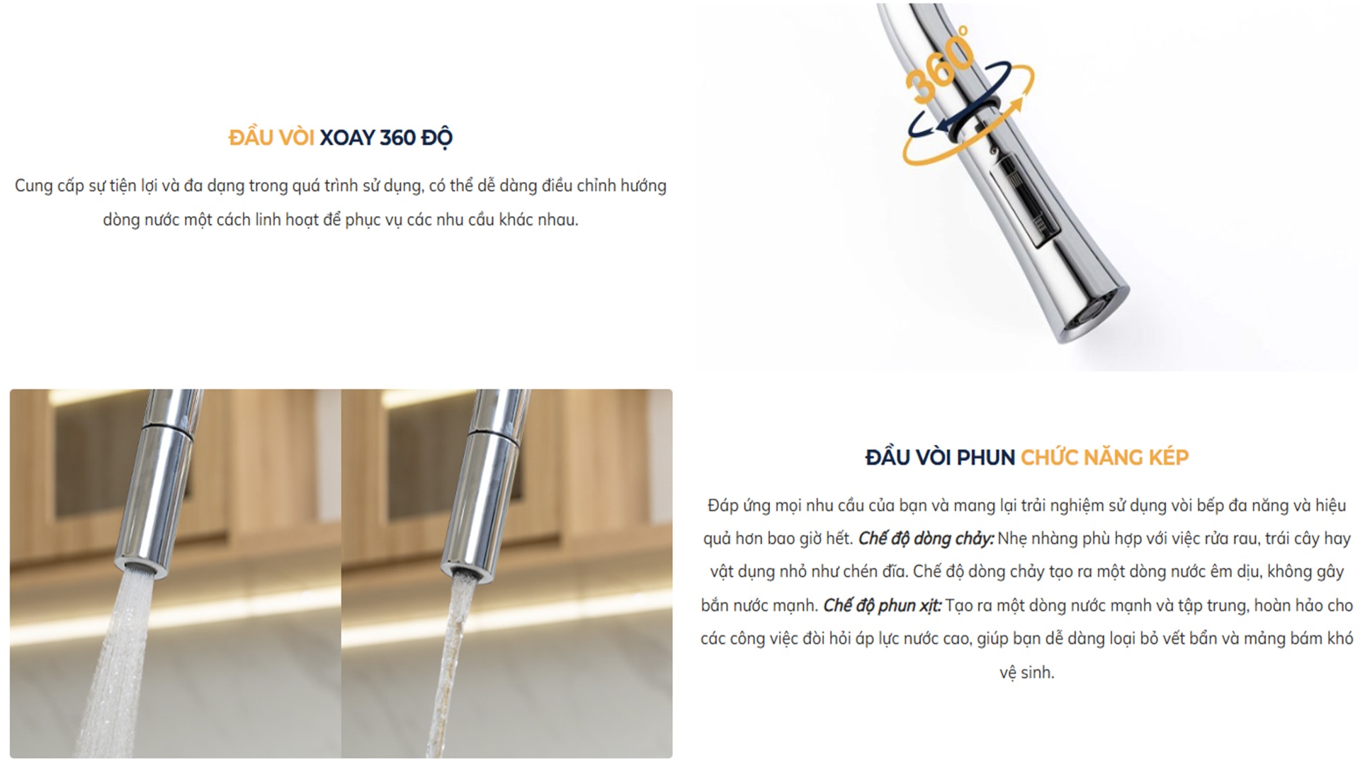 Vòi chậu bếp nóng lạnh dây rút MOZA Kluger KLF0009SC