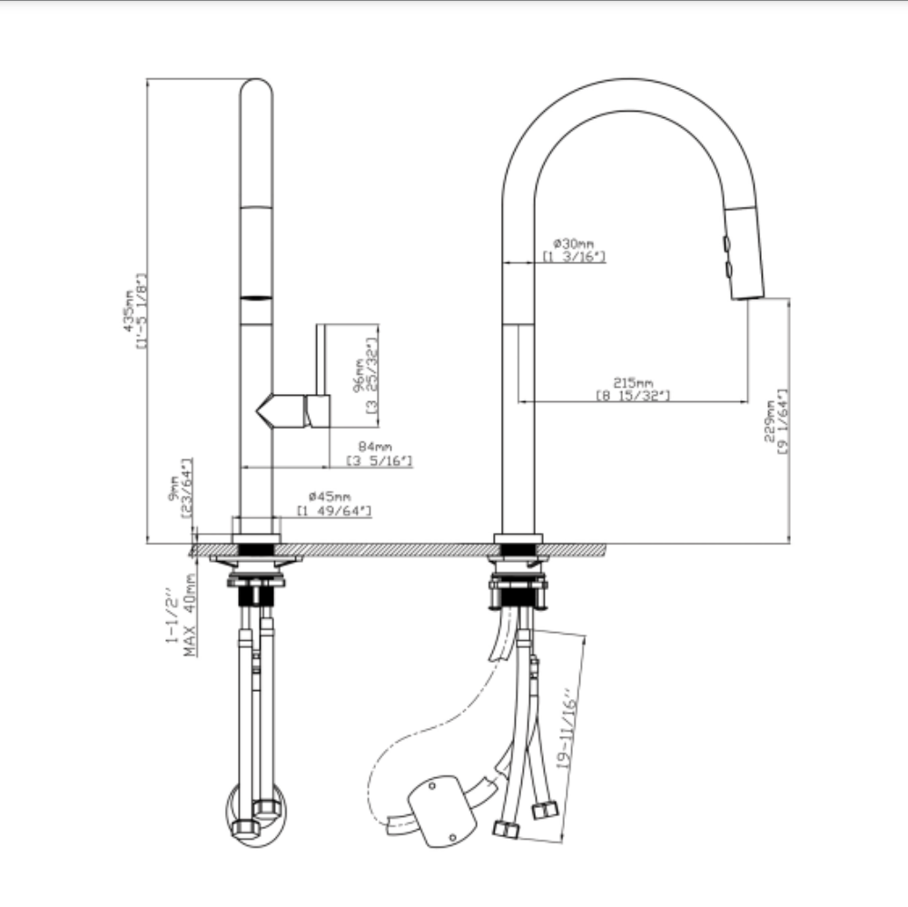 Vòi chậu bếp nóng lạnh dây rút JADE KLUGER KLF0010B (KLF0010C)