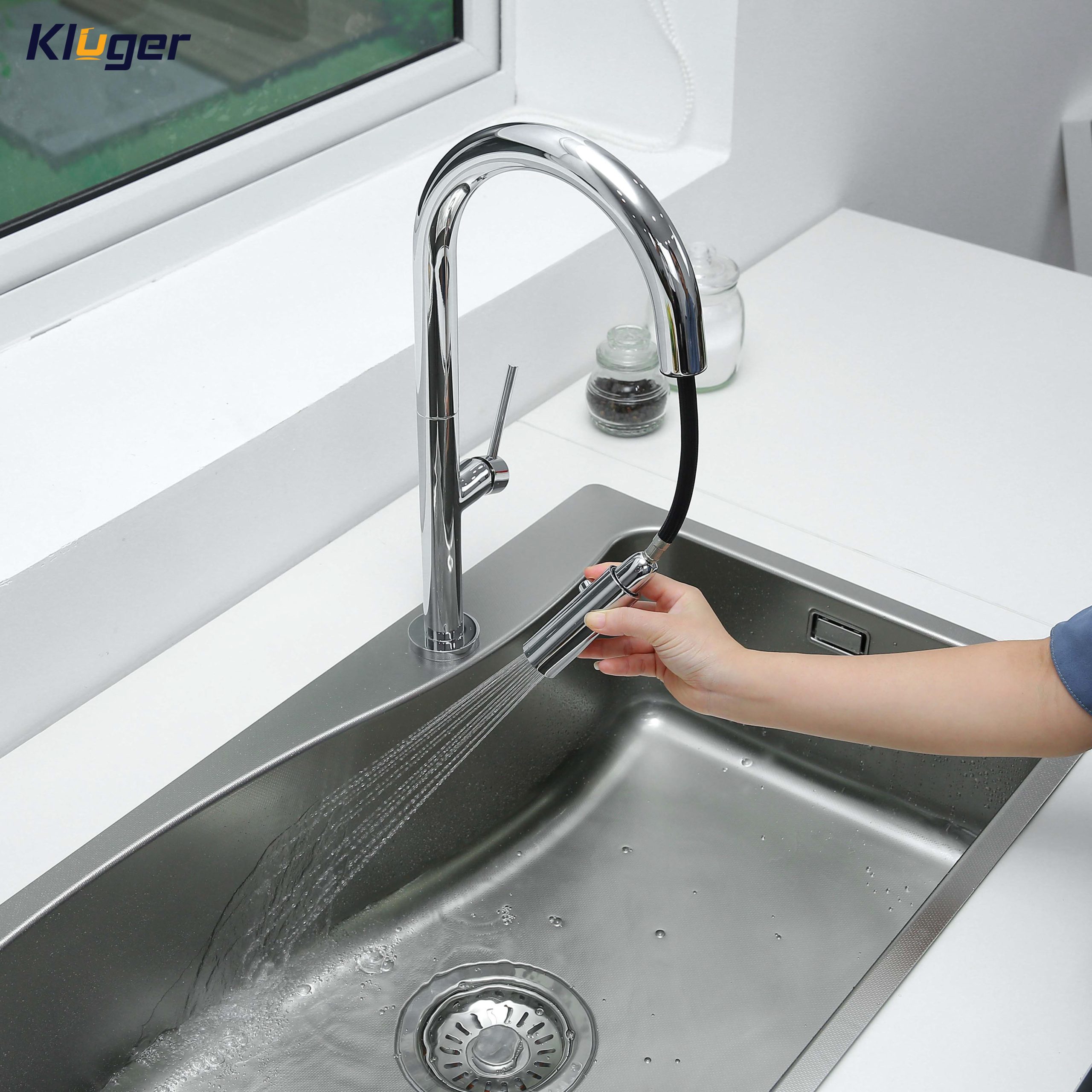 Vòi chậu bếp nóng lạnh dây rút JADE KLUGER KLF0010B (KLF0010C)