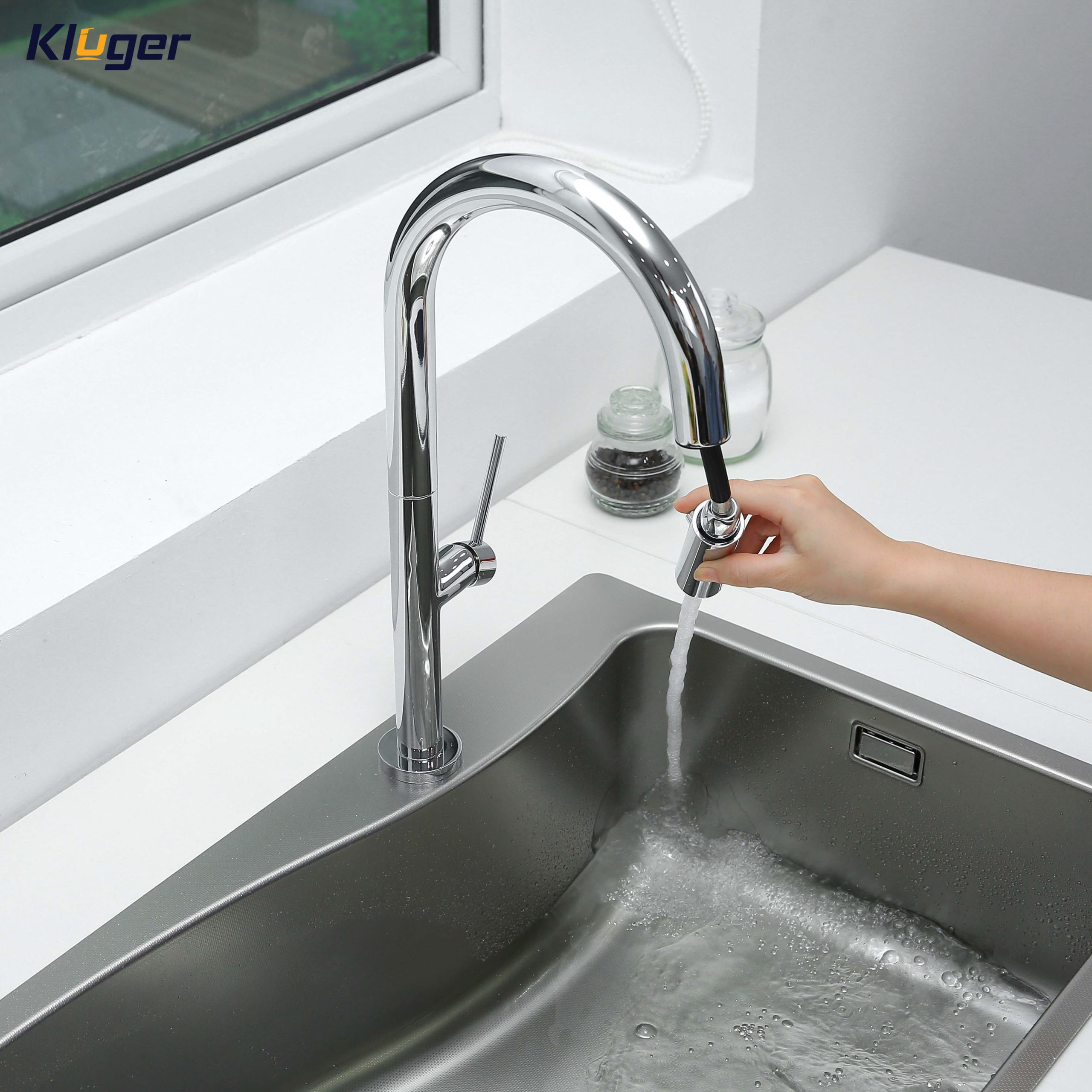 Vòi chậu bếp nóng lạnh dây rút JADE KLUGER KLF0010B (KLF0010C)