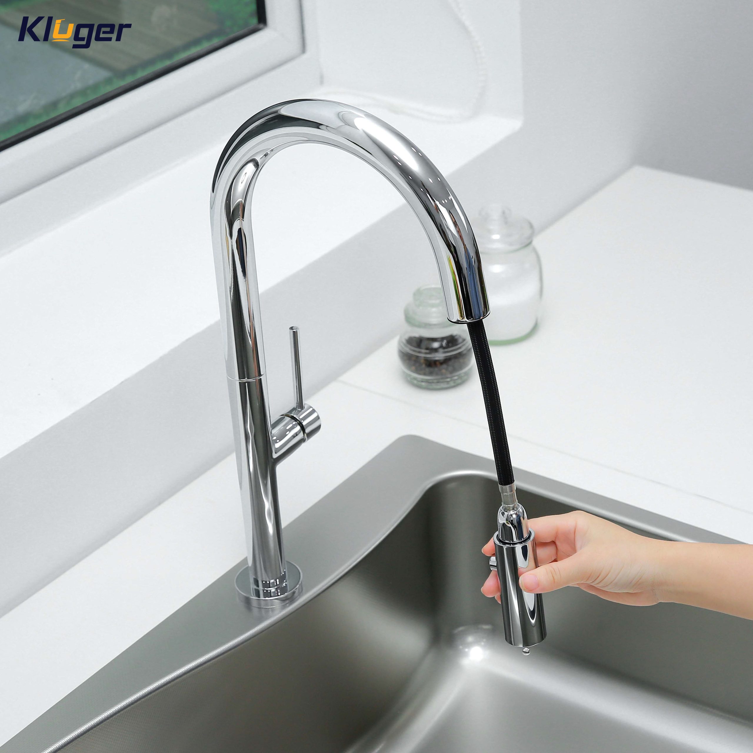 Vòi chậu bếp nóng lạnh dây rút JADE KLUGER KLF0010B (KLF0010C)