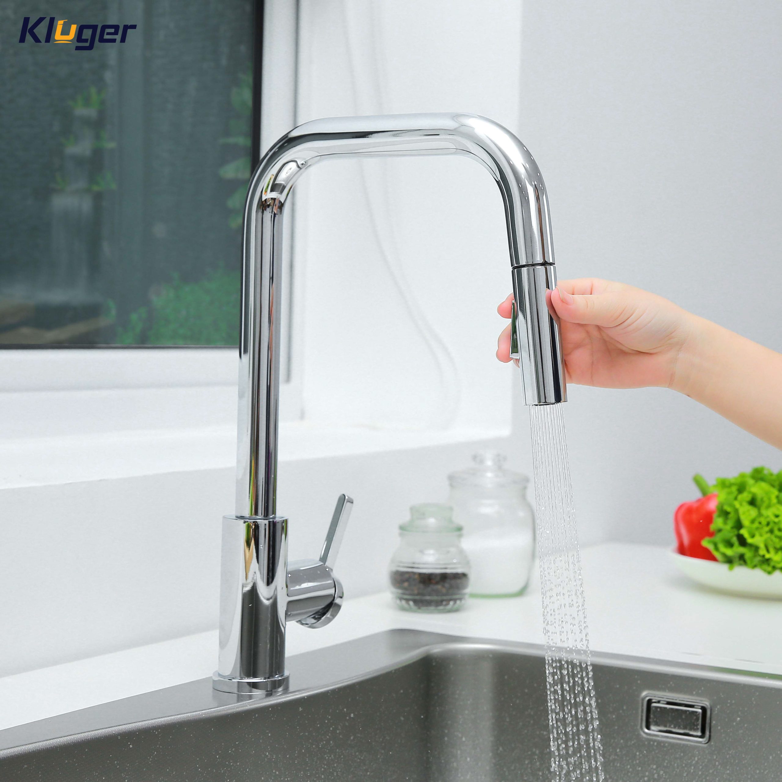 Vòi chậu bếp nóng lạnh dây rút LEO KLUGER KLF0011C