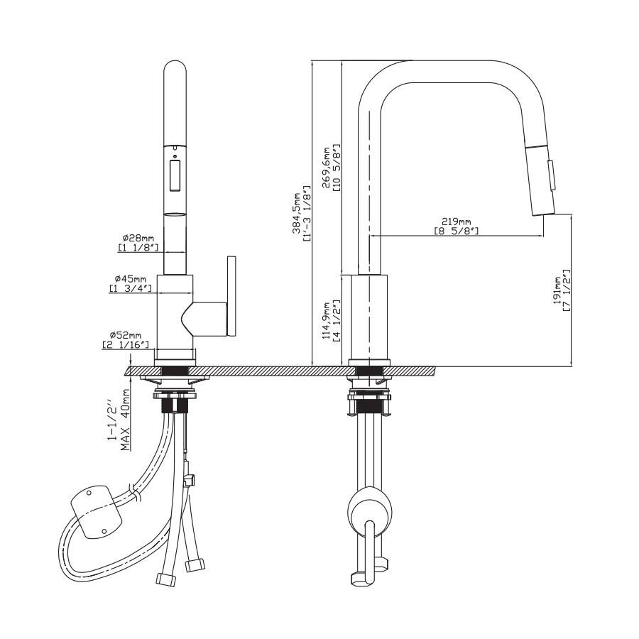 Vòi chậu bếp nóng lạnh dây rút LEO KLUGER KLF0011C