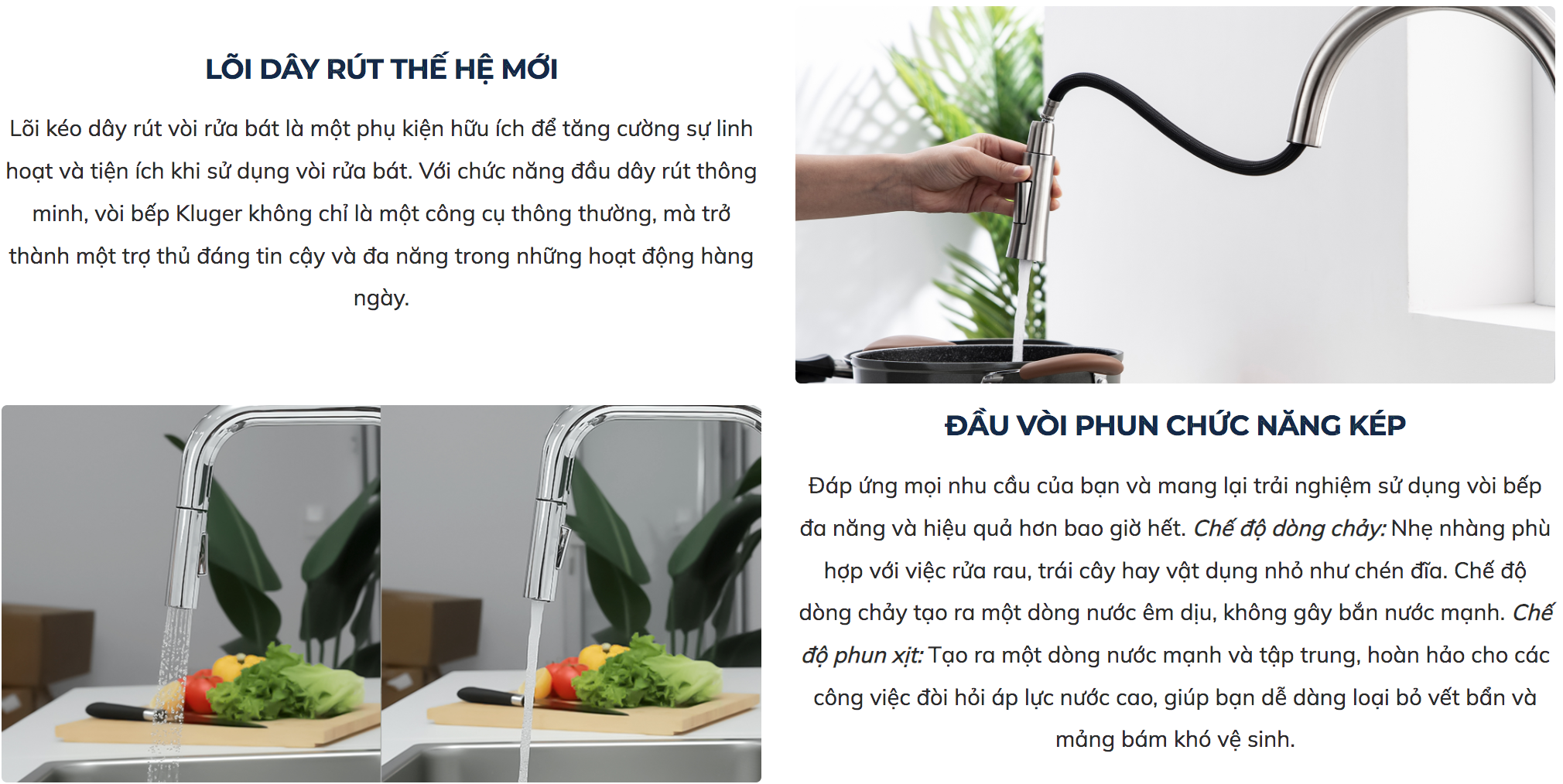 Vòi chậu bếp nóng lạnh dây rút HOPE KLUGER KLF0013C