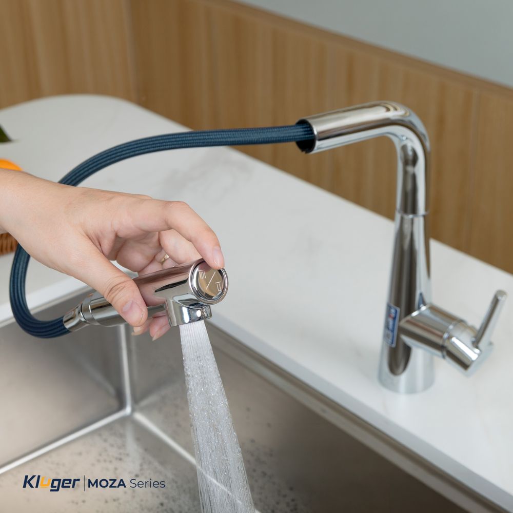 Vòi chậu bếp nóng lạnh dây rút MOZA Kluger KLF0013SC