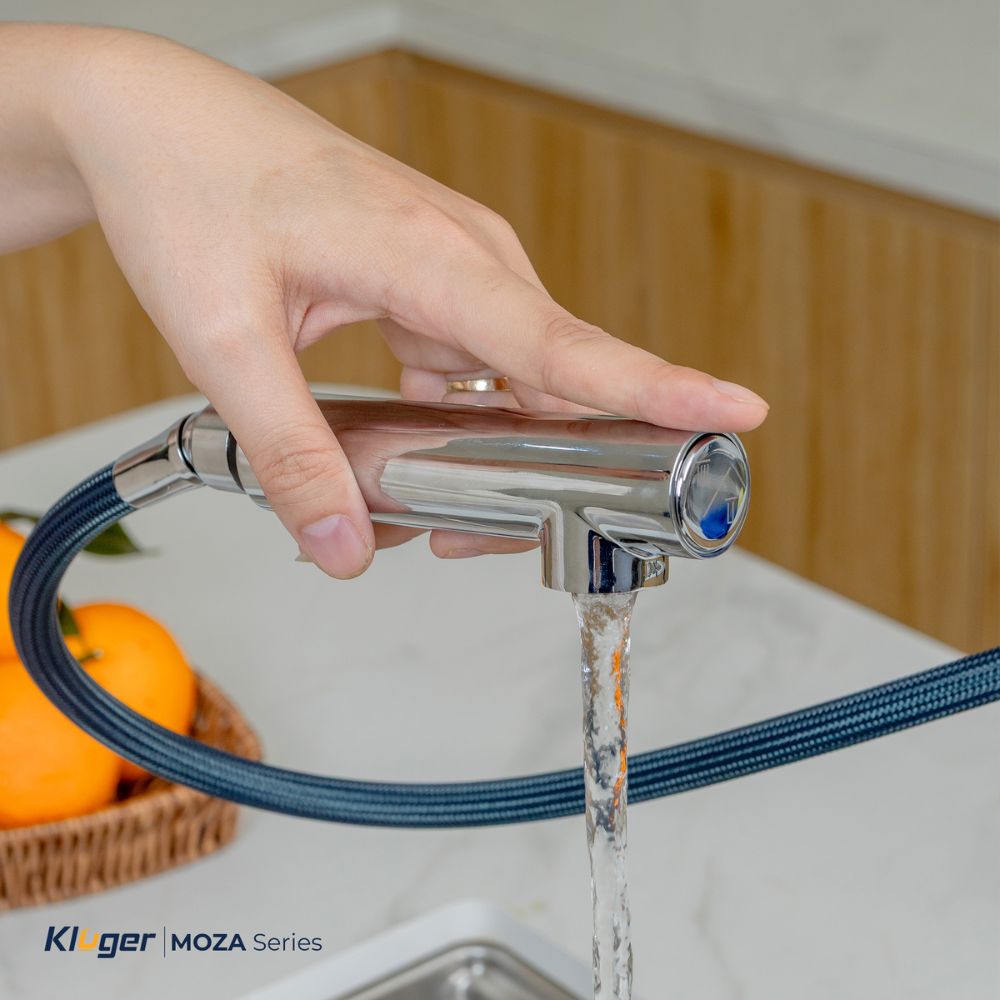 Vòi chậu bếp nóng lạnh dây rút MOZA Kluger KLF0013SC