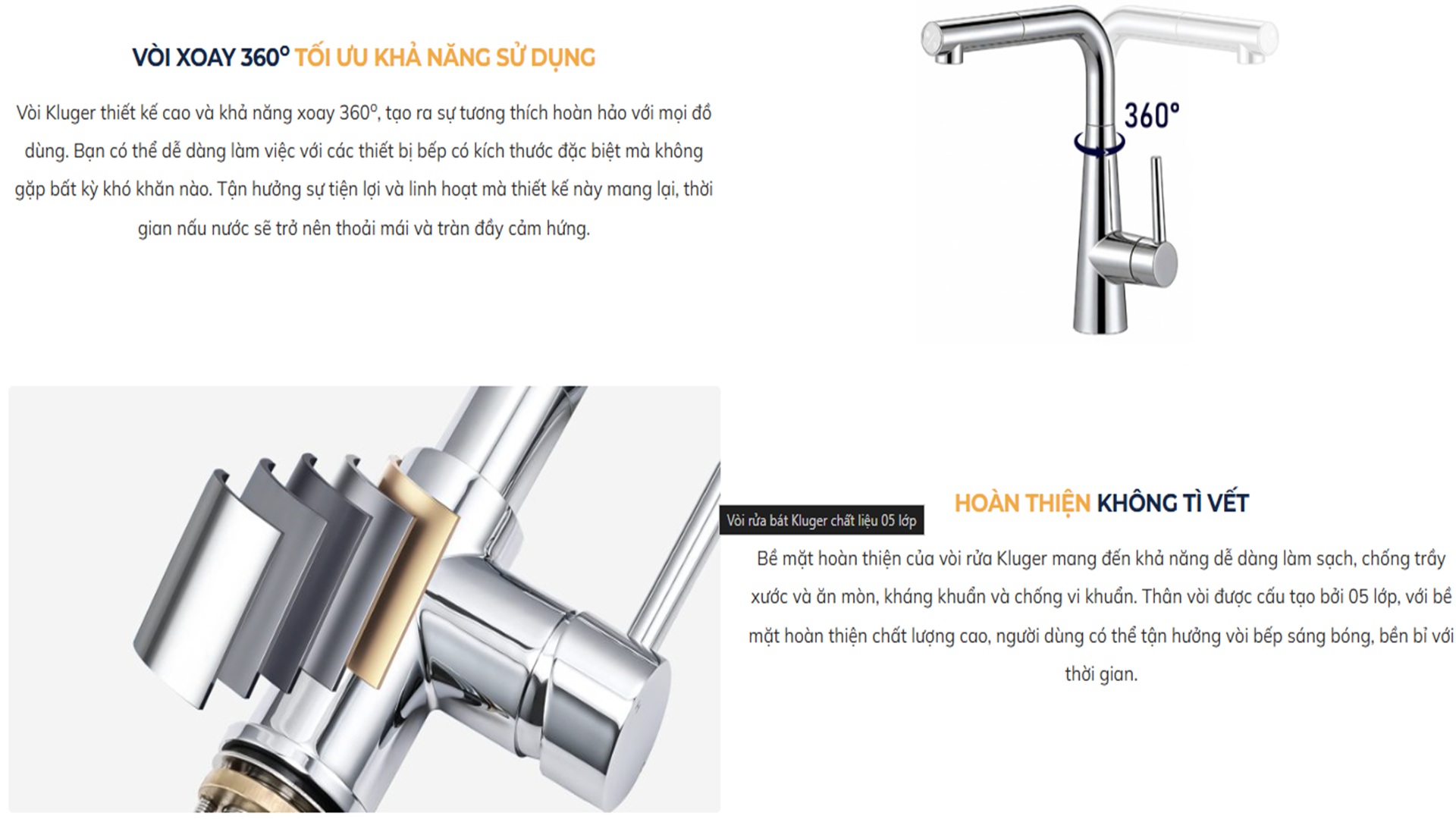 Vòi chậu bếp nóng lạnh dây rút MOZA Kluger KLF0013SC
