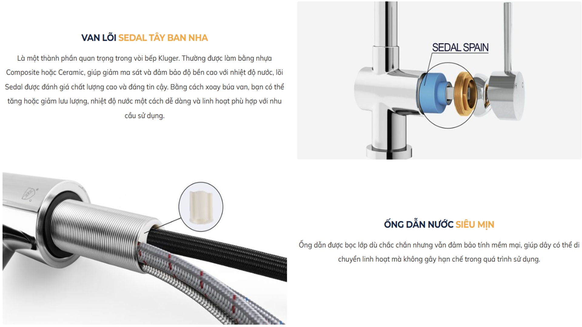 Vòi chậu bếp nóng lạnh dây rút MOZA Kluger KLF0013SC