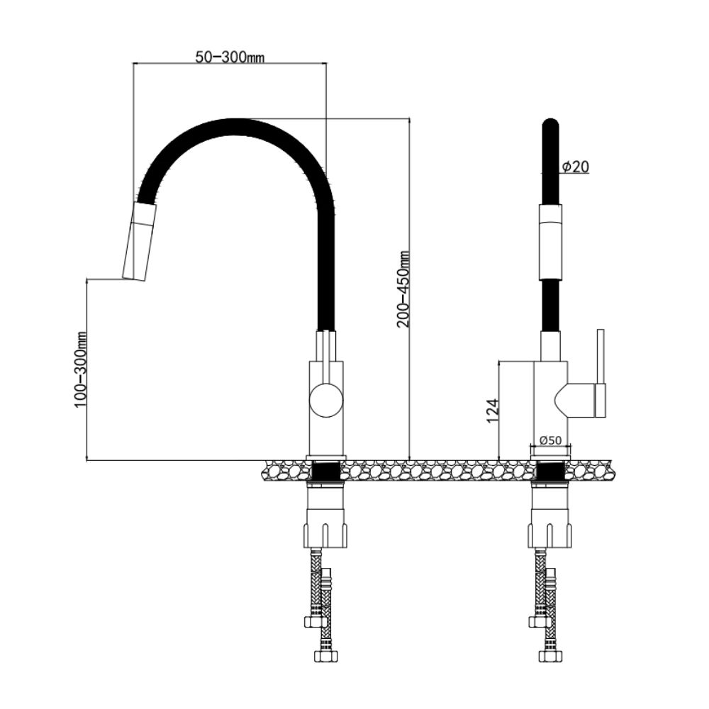 Vòi chậu bếp nóng lạnh cần mềm MOVA Kluger KLF0015B