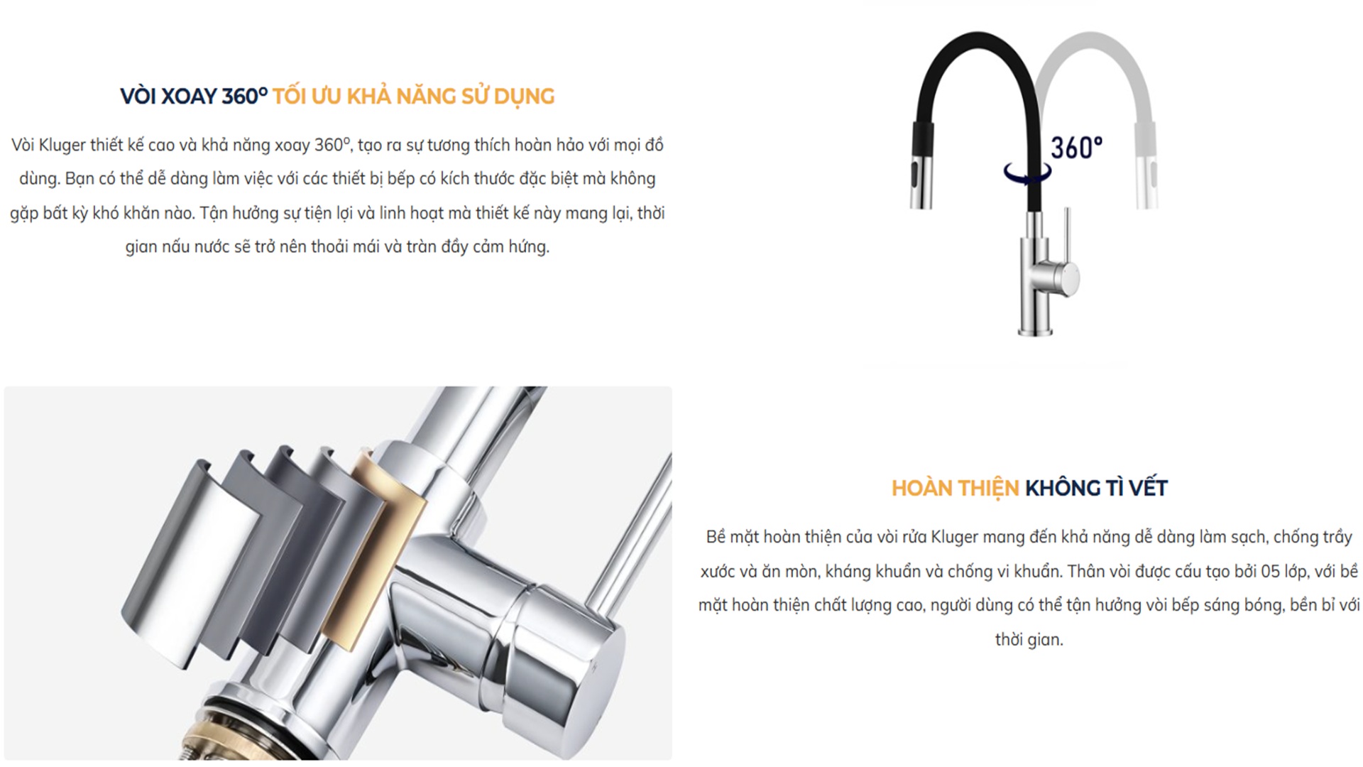 Vòi chậu bếp nóng lạnh cần mềm MOVA Kluger KLF0015B