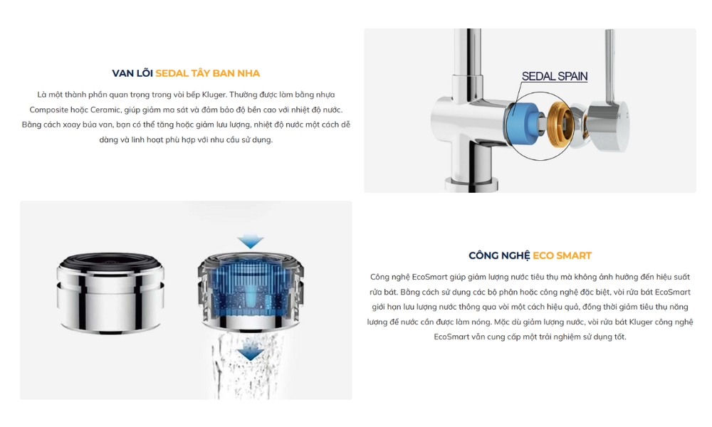 Đặc điểm nổi bật vòi bếp nóng lạnh dây rút RAIN Kluger KLF0018B / KLF0018S